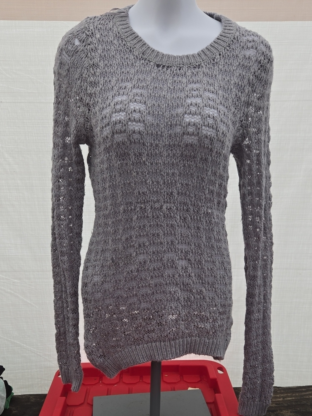 Gray Open-Knit Women's Sweater